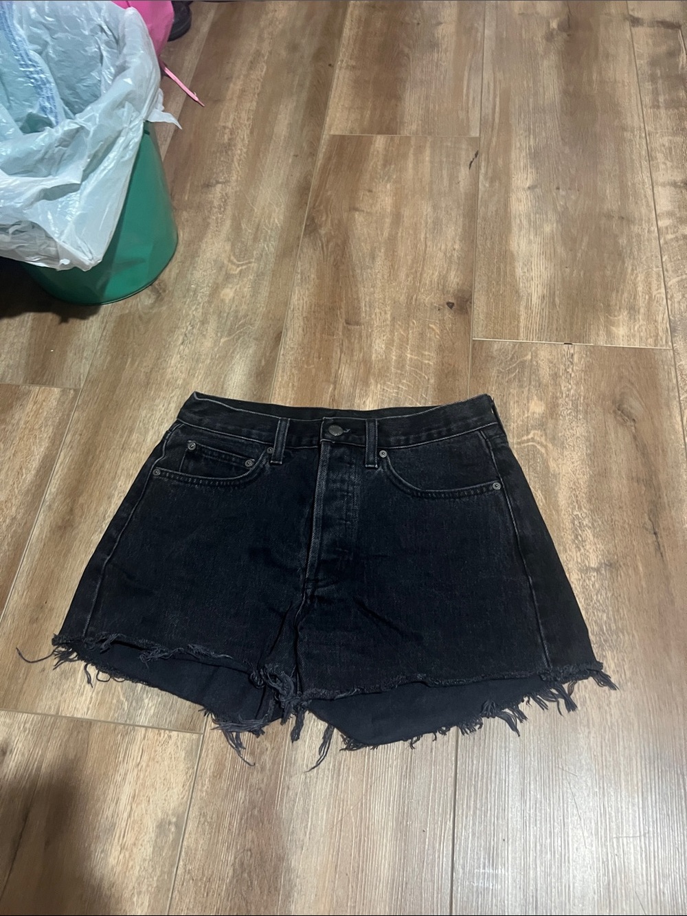 Denim Forum Black Frayed Hem High-Rise Jean Shorts